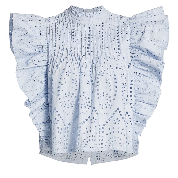 Ganni Tops - Ganni Broderie Anglaise Ruffle Trim Eyelet Top NWT